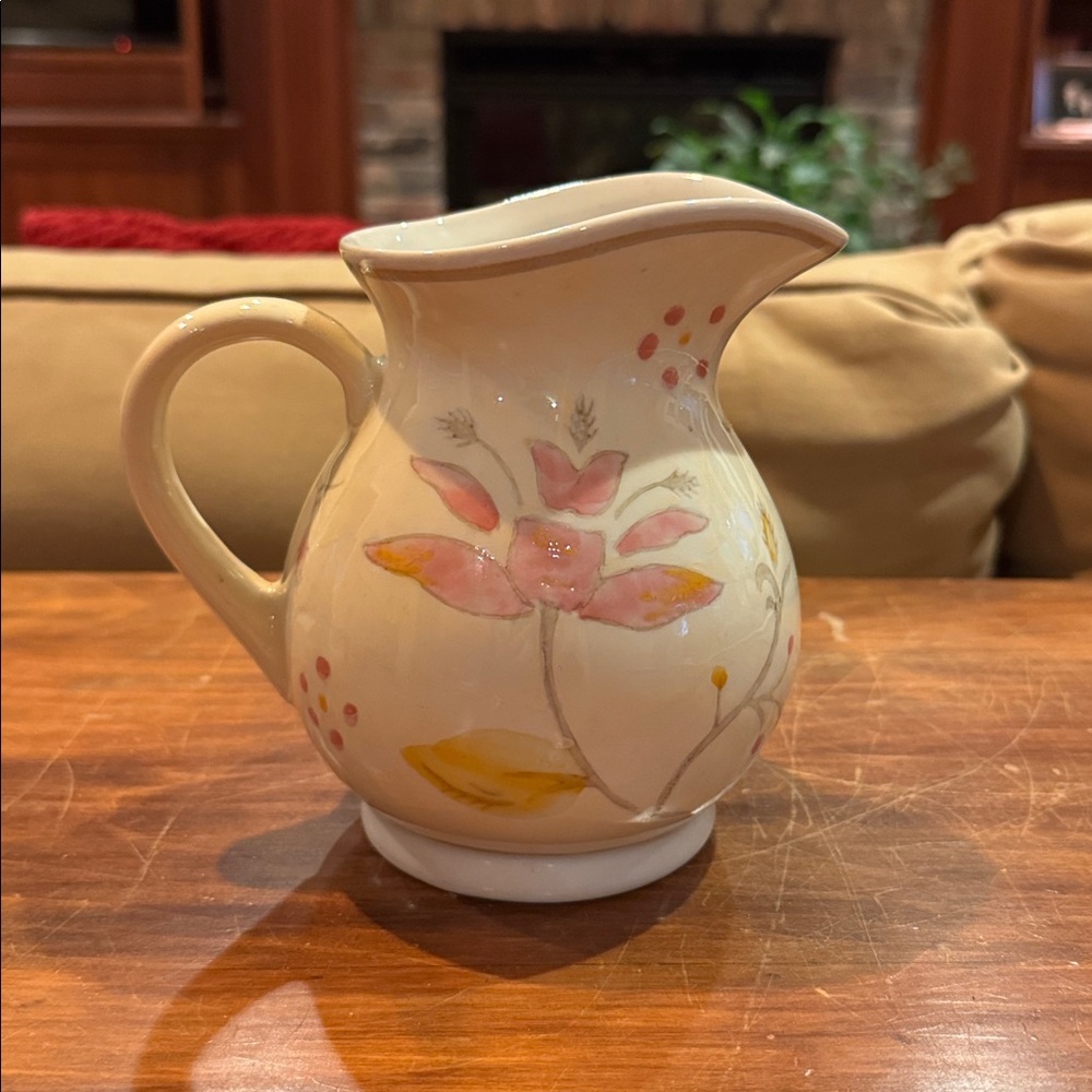 April Cornell Creamer Small Pitcher Pink Floral Gray Ceramic Cottagecore